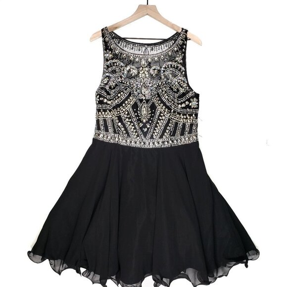 NEW Dancing Queen Beaded Mini Party Prom Dress XXXL 16 Black Faux Rhinestone NWT - Picture 1 of 15